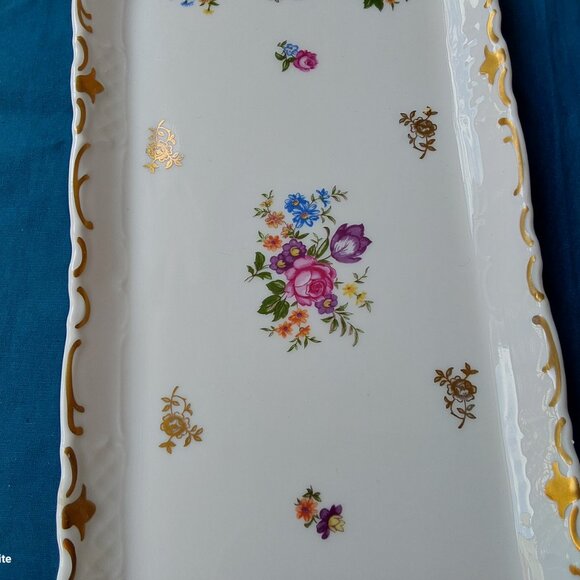 Pretty vintage dresser tray long serving dish Reichenbach flowers gold trim - Picture 4 of 8